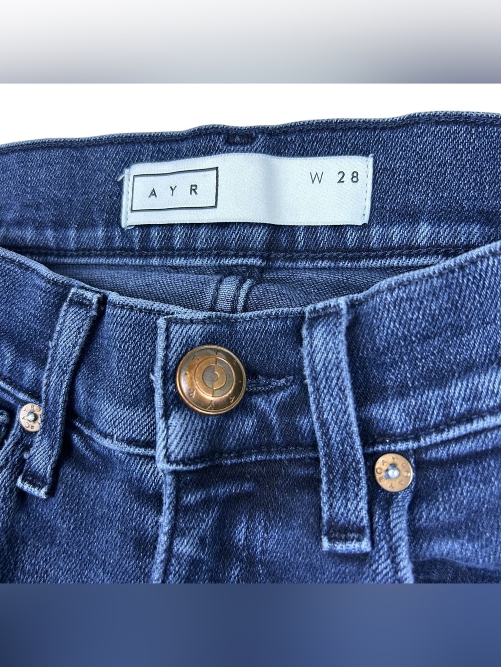 AYR Superba High Rise Straight Leg Jeans Size 28 Stretch Raw Hem Blue Denim - Picture 6 of 16